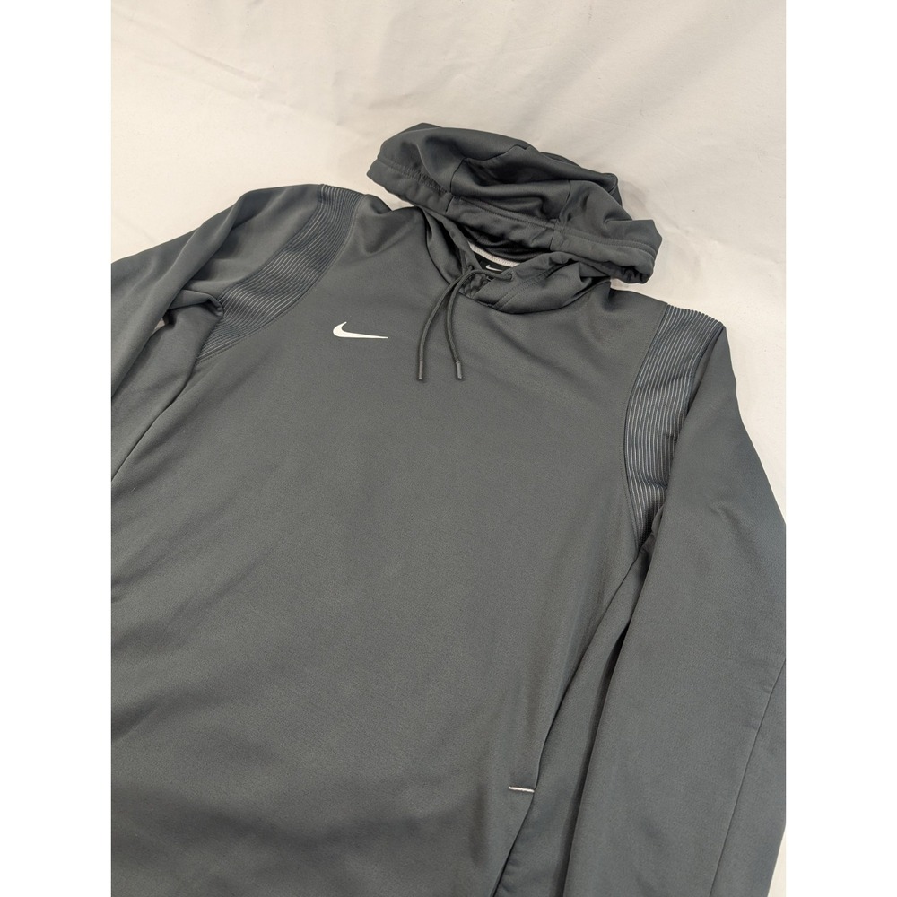 Nike Hoodie Mens Large Black Dri-FIT Fleece Pullover Raglan Swoosh Dark Gray